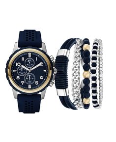 Мужские аналоговые часы с тремя стрелками, темно-синие кварцевые часы с силиконовым ремешком, 45 мм, подарочный набор American Exchange