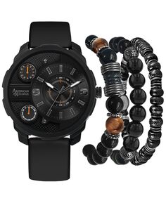 Мужские часы с черным каучуковым ремешком, 46 мм, подарочный набор American Exchange