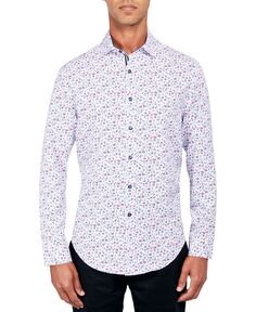 Мужская рубашка на пуговицах стандартного кроя без утюга с микроцветочным принтом и эластичным рисунком Society of Threads
