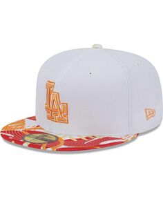 Мужская белая, оранжевая приталенная шляпа Los Angeles Dodgers Flamingo 59FIFTY New Era