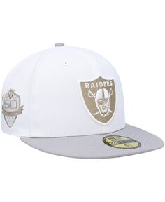 Мужская белая, серая шляпа-комбинезон в честь 50-летия Las Vegas Raiders Gold 59FIFTY New Era