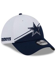 Мужская белая, темно-синяя гибкая кепка Dallas Cowboys 2023 NFL Sideline 39THIRTY New Era