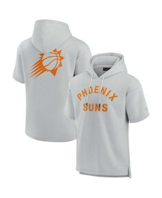 Мужской и женский серый супермягкий флисовый пуловер с капюшоном Phoenix Suns с короткими рукавами Fanatics Signature