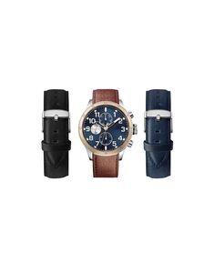 Мужские часы с кварцевым коричневым кожаным ремешком и сменными ремешками, набор из 3 штук American Exchange
