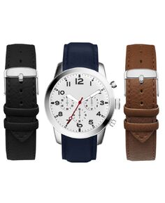 Подарочный набор мужских часов с темно-синим кожаным ремешком, 44 мм American Exchange