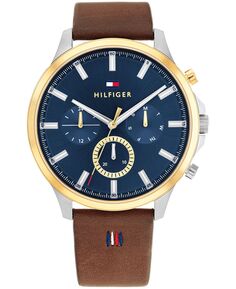 Мужские часы с коричневым кожаным ремешком, 44 мм Tommy Hilfiger