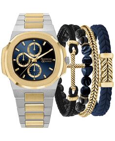 Мужские двухцветные часы-браслет из металлического сплава, 52 мм, подарочный набор American Exchange