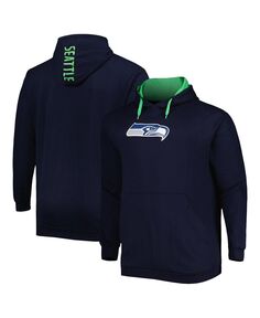 Мужской темно-синий пуловер с капюшоном и логотипом Seattle Seahawks Big and Tall Profile
