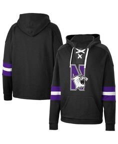 Мужской черный пуловер с капюшоном Northwestern Wildcats на шнуровке 4.0 Colosseum