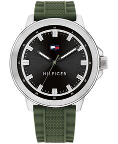 Мужские часы с зеленым силиконовым ремешком 46 мм Tommy Hilfiger