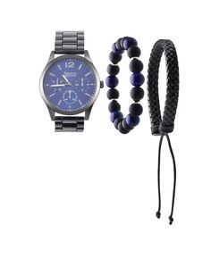 Мужские аналоговые часы с кварцевым механизмом и блестящим металлическим браслетом, 45 мм, со штабелируемым комплектом браслетов и дорожной сумкой на молнии American Exchange