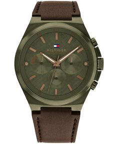 Мужские многофункциональные коричневые кожаные часы 46 мм Tommy Hilfiger