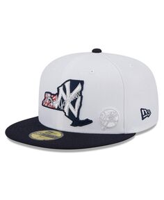 Мужская бело-темно-синяя приталенная шляпа New York Yankees State 59FIFTY New Era