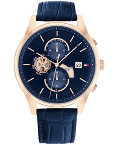 Мужские часы с темно-синим кожаным ремешком, 44 мм Tommy Hilfiger