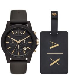 Мужские часы с хронографом, черный силиконовый ремешок, 45 мм, подарочный набор Armani Exchange