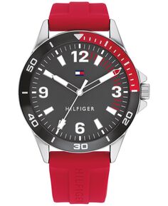 Мужские часы с красным силиконовым ремешком 44 мм Tommy Hilfiger