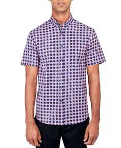 Мужская рубашка на пуговицах с круглым принтом и эластичным принтом обычного кроя без утюга Society of Threads