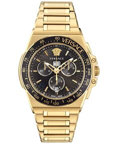 Мужские часы Greca Extreme Swiss Chronograph с золотистым браслетом из нержавеющей стали, 45 мм Versace
