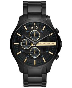 Мужские часы с хронографом Hampton, черные, из нержавеющей стали, с браслетом, 46 мм Armani Exchange