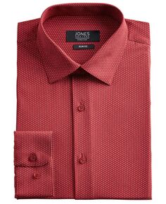 Мужская облегающая классическая рубашка в горошек с эффектом стрейч и охлаждением красного/белого цвета Jones New York