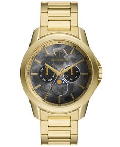 Мужские многофункциональные золотистые часы-браслет из нержавеющей стали с фазой луны, 44 мм Armani Exchange