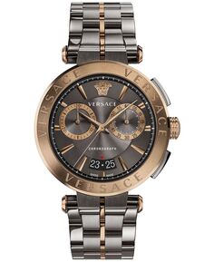 Мужские швейцарские часы с хронографом Aion, двухцветный браслет, 45 мм Versace