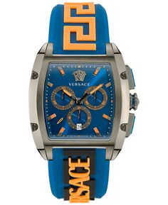 Мужские швейцарские часы Dominus с синим и оранжевым силиконовым ремешком с хронографом, 42x50 мм Versace