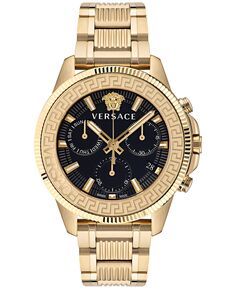 Мужские швейцарские часы-хронограф Greca Action с позолоченным браслетом из нержавеющей стали с ионным покрытием, 45 мм Versace