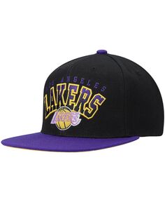 Мужская черно-фиолетовая кепка Snapback Los Angeles Lakers из твердой древесины с градиентом и надписью Snapback Mitchell &amp; Ness