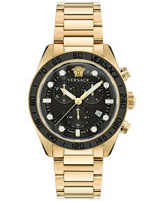 Мужские швейцарские часы с хронографом Greca Dome с золотым ионным браслетом, 43 мм Versace