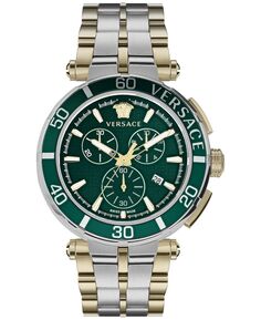 Мужские швейцарские часы с хронографом Greca, двухцветный браслет, 45 мм Versace