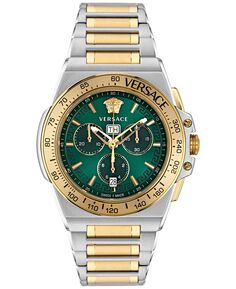 Мужские швейцарские часы с хронографом Greca Extreme, двухцветный браслет из нержавеющей стали, 45 мм Versace