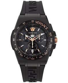Мужские швейцарские часы с хронографом Greca Extreme, черный силиконовый ремешок, 45 мм Versace
