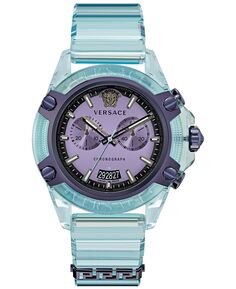 Мужские швейцарские часы с хронографом Icon Active, прозрачный синий силиконовый ремешок, 44 мм Versace