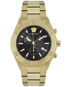 Мужские швейцарские часы с хронографом V-Sporty Greca с золотым ионным браслетом, 46 мм Versace