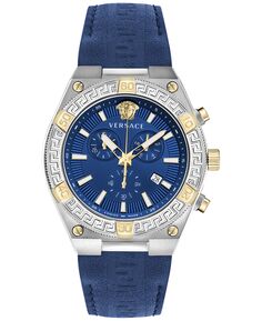 Мужские швейцарские часы с хронографом V-Sporty Greca с синим кожаным ремешком, 46 мм Versace