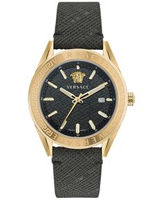 Мужские швейцарские часы V-Code с черным кожаным ремешком, 42 мм Versace