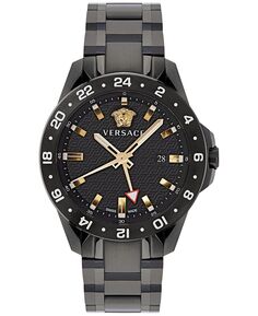Мужские часы Swiss Sport Tech GMT с черным ионным покрытием из нержавеющей стали с браслетом, 45 мм Versace