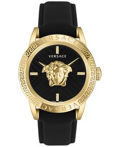 Мужские швейцарские часы V-Code с черным кожаным ремешком, 43 мм Versace