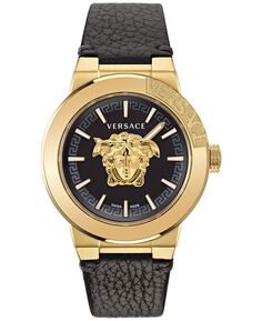 Мужские швейцарские часы Medusa Infinite с черным кожаным ремешком, 47 мм Versace