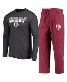 Мужской темно-бордовый и темно-серый комплект из футболки и брюк с длинными рукавами Texas A&amp;M Aggies Meter для сна Concepts Sport