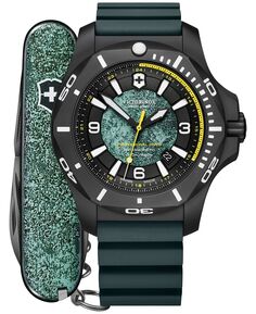 Мужские I.N.O.X. Профессиональные дайверские часы с сине-зеленым резиновым ремешком, 45 мм, подарочный набор Victorinox