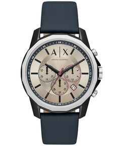 Мужские кварцевые часы с хронографом, синие кожаные часы, 44 мм Armani Exchange