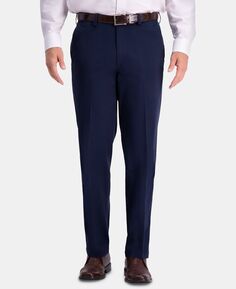 Мужские комфортные повседневные брюки премиум-класса цвета хаки, эластичные в двух направлениях, устойчивые к морщинам, с плоской передней частью Haggar