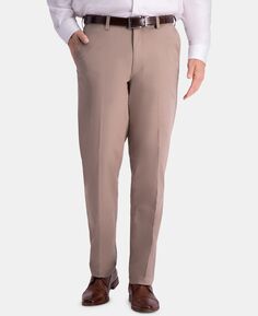Мужские комфортные повседневные брюки премиум-класса цвета хаки, эластичные в двух направлениях, устойчивые к морщинам, с плоской передней частью Haggar