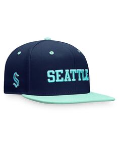 Мужская двухцветная бейсболка Snapback с фирменным логотипом Deep Sea Blue и Blue Seattle Kraken Heritage City Fanatics