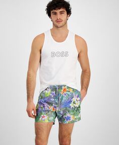 Мужские плавки-шорты с тропическим принтом «Пиранья» и завязкой, 5 дюймов Hugo Boss