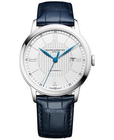 Мужские швейцарские автоматические часы Classima с темно-синим кожаным ремешком, 42 мм M0A10333 Baume &amp; Mercier