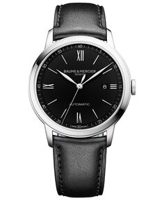 Мужские швейцарские автоматические часы Classima с черным кожаным ремешком, 42 мм Baume &amp; Mercier