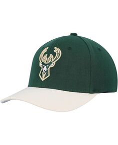 Мужская двухцветная эластичная бейсболка Hunter Green, Tan Milwaukee Bucks MVP Team 2.0 Mitchell &amp; Ness